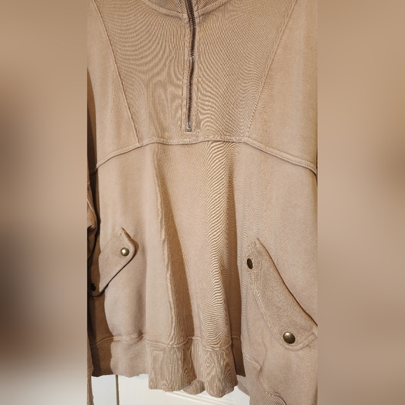 Aerie Taupe Lux Motto Quarter-Zip Pullover Sweatshirt Large - Picture 3 of 12